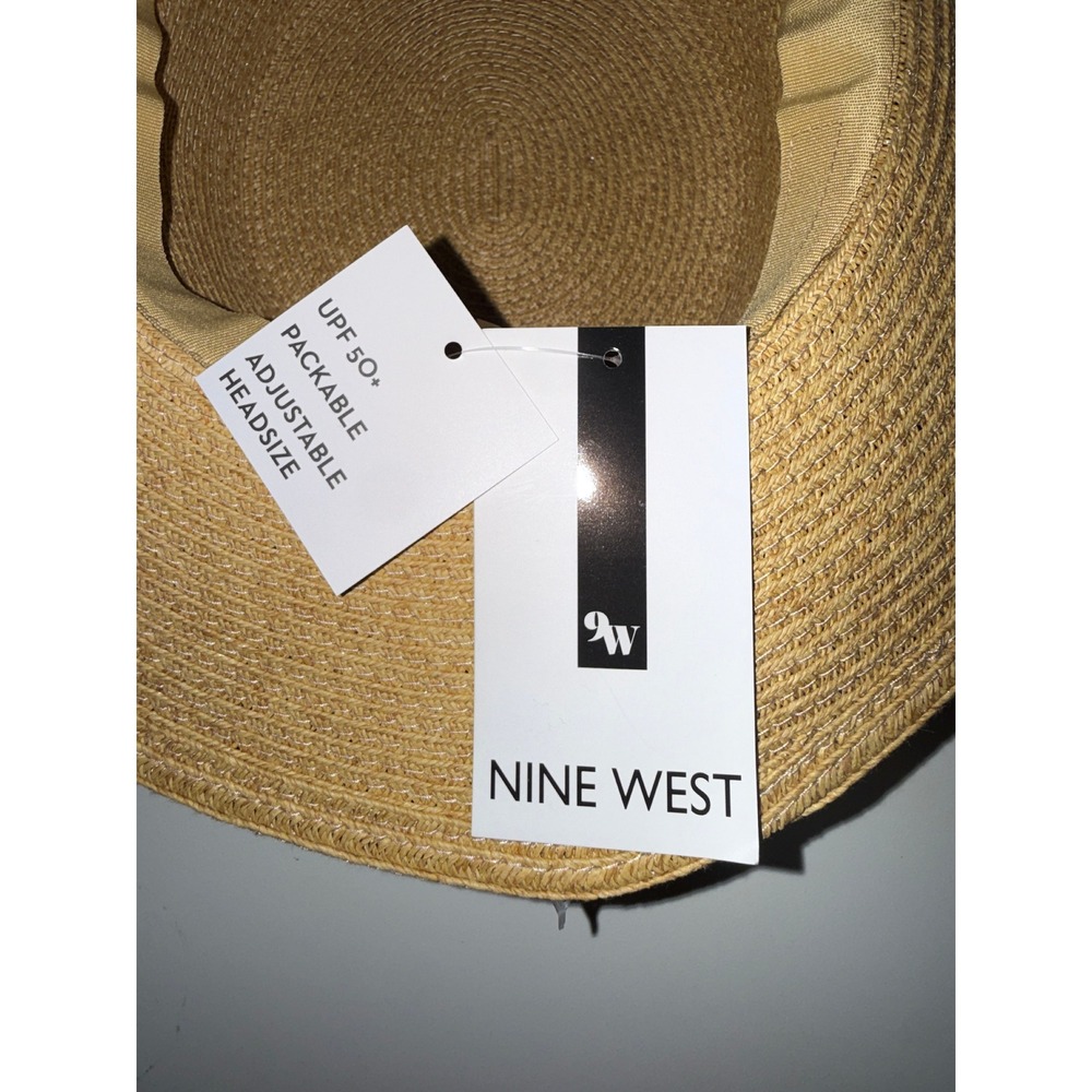 Nine West Packable Straw Sun Hat Tan UPF 50+ Adjustable Headsize NWT - Picture 4 of 6